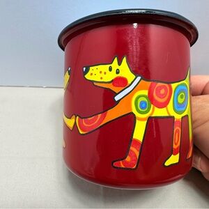 Smalťum Red Metal Mug with Adorable Animal Print